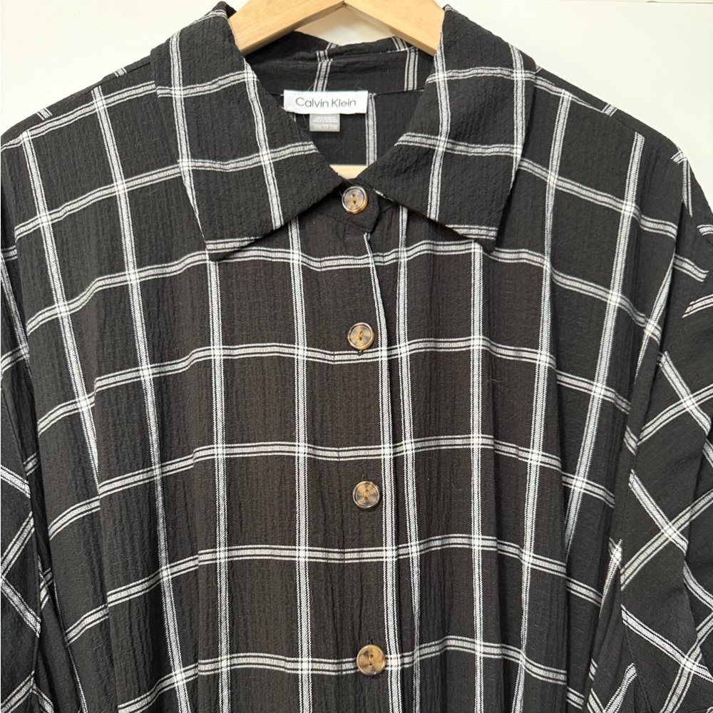 Calvin Klein Gauze Windowpane-Print Shirtdress 20W - Picture 5 of 10